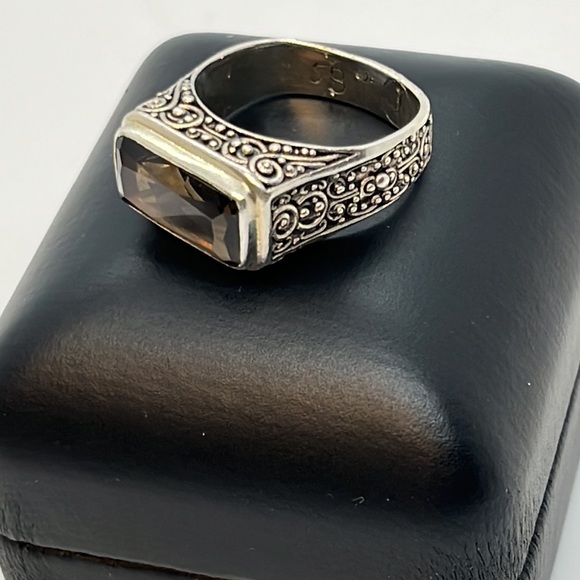 Smokey Quartz by Sarah Blaine for Willow House rectangular Bali Swirl Ring 7.5 - Picture 5 of 13